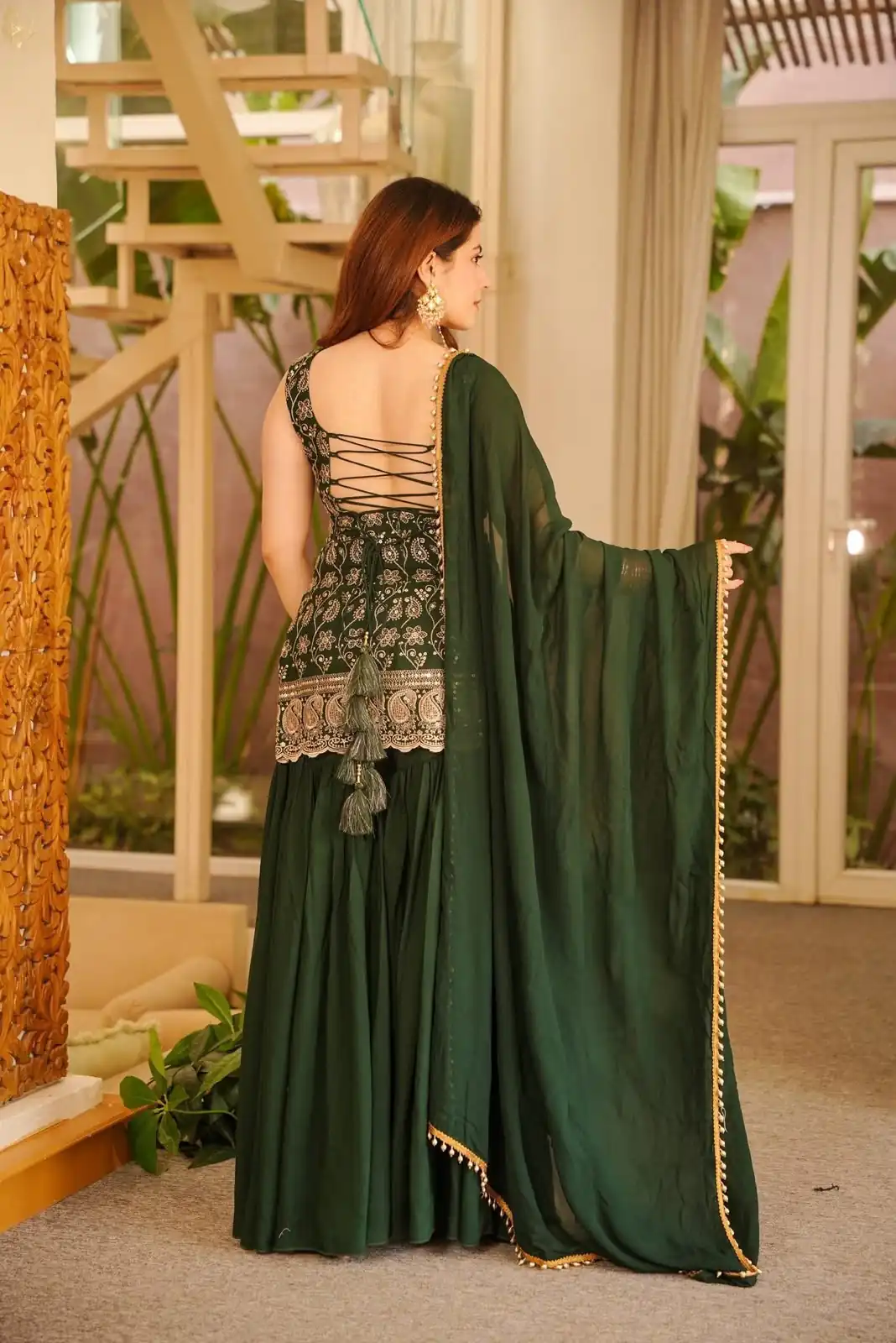 Pretty Green Faux Georgette Sequences Work Salwar Suit - Image 3