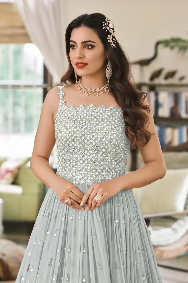 Pretty Grey Faux Georgette Sequence Work Salwar Suit - Image 2