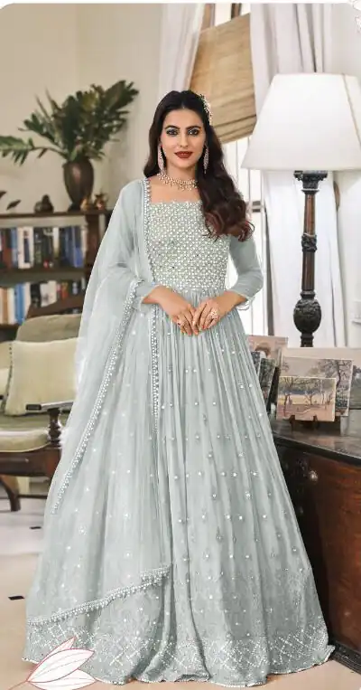 Pretty Grey Faux Georgette Sequence Work Salwar Suit