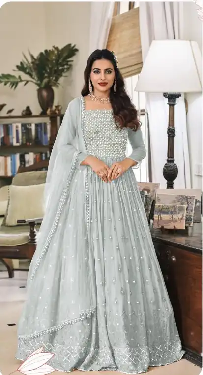 Pretty Grey Faux Georgette Sequence Work Salwar Suit
