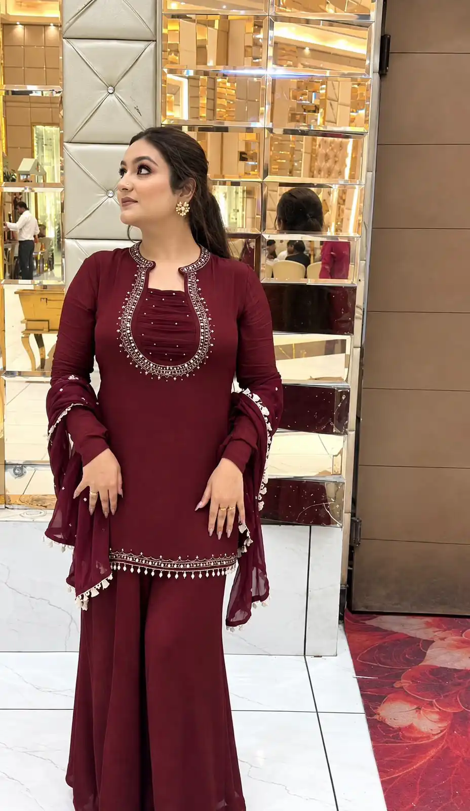 Pretty Maroon Georgette Hand Work Salwar Suit - Image 3