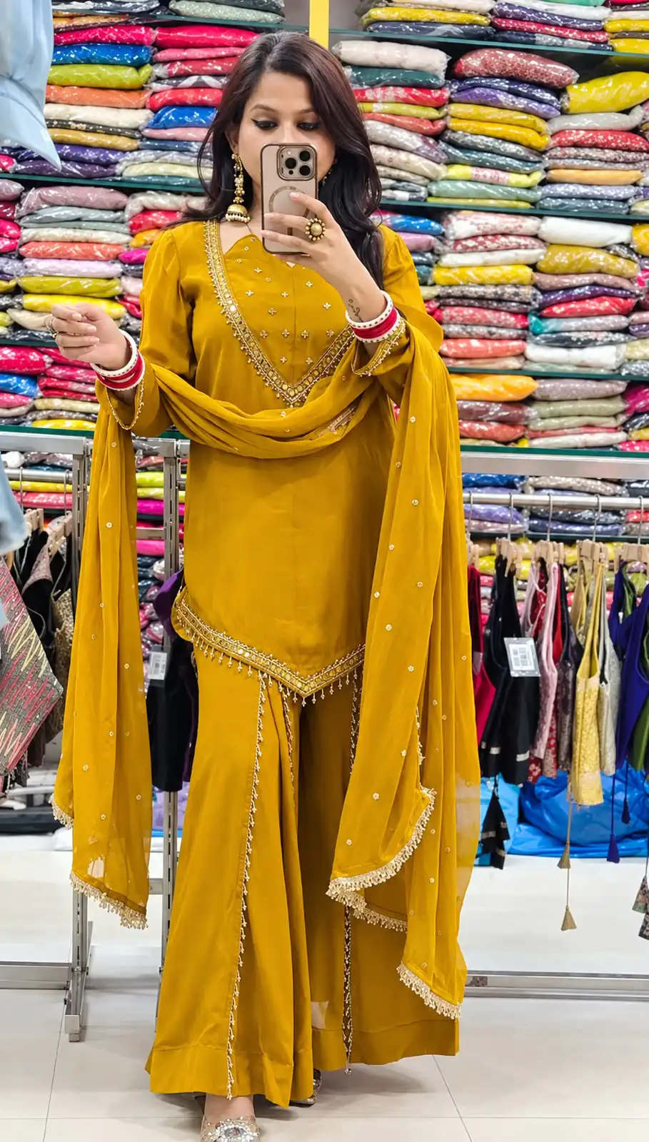 Pretty Mustered Roman Glass Mirror Work Salwar Suit - Image 5