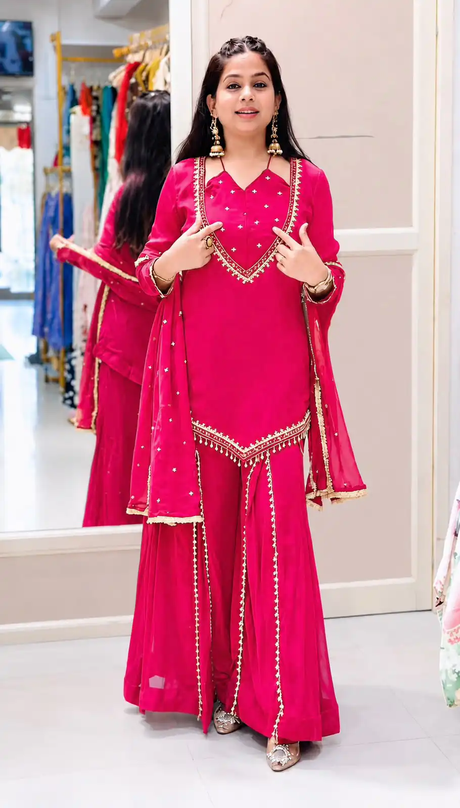Pretty Pink Roman Glass Mirror Work Salwar Suit - Image 5