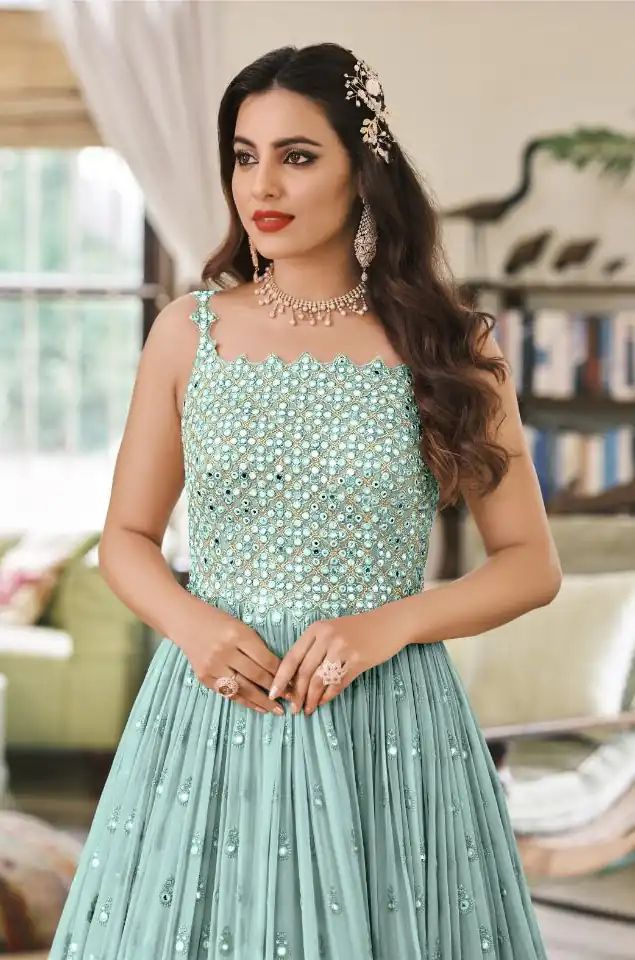 Pretty Sky Blue Faux Georgette Sequence Work Salwar Suit - Image 2