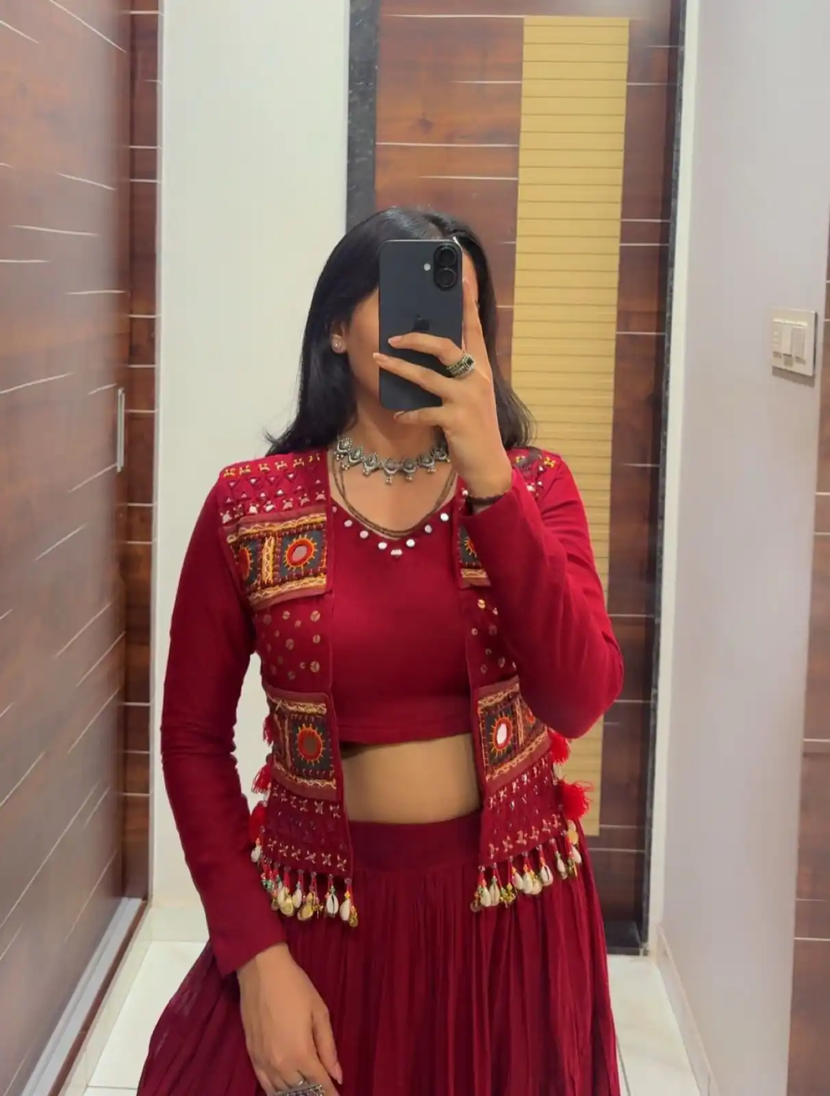 Stylist Maroon Kora Cotton Embroidery Work Lehenga Choli - Image 3