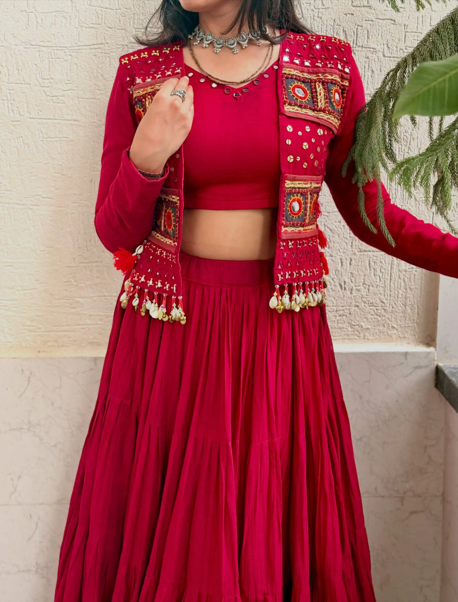 Stylist Maroon Kora Cotton Embroidery Work Lehenga Choli - Image 2