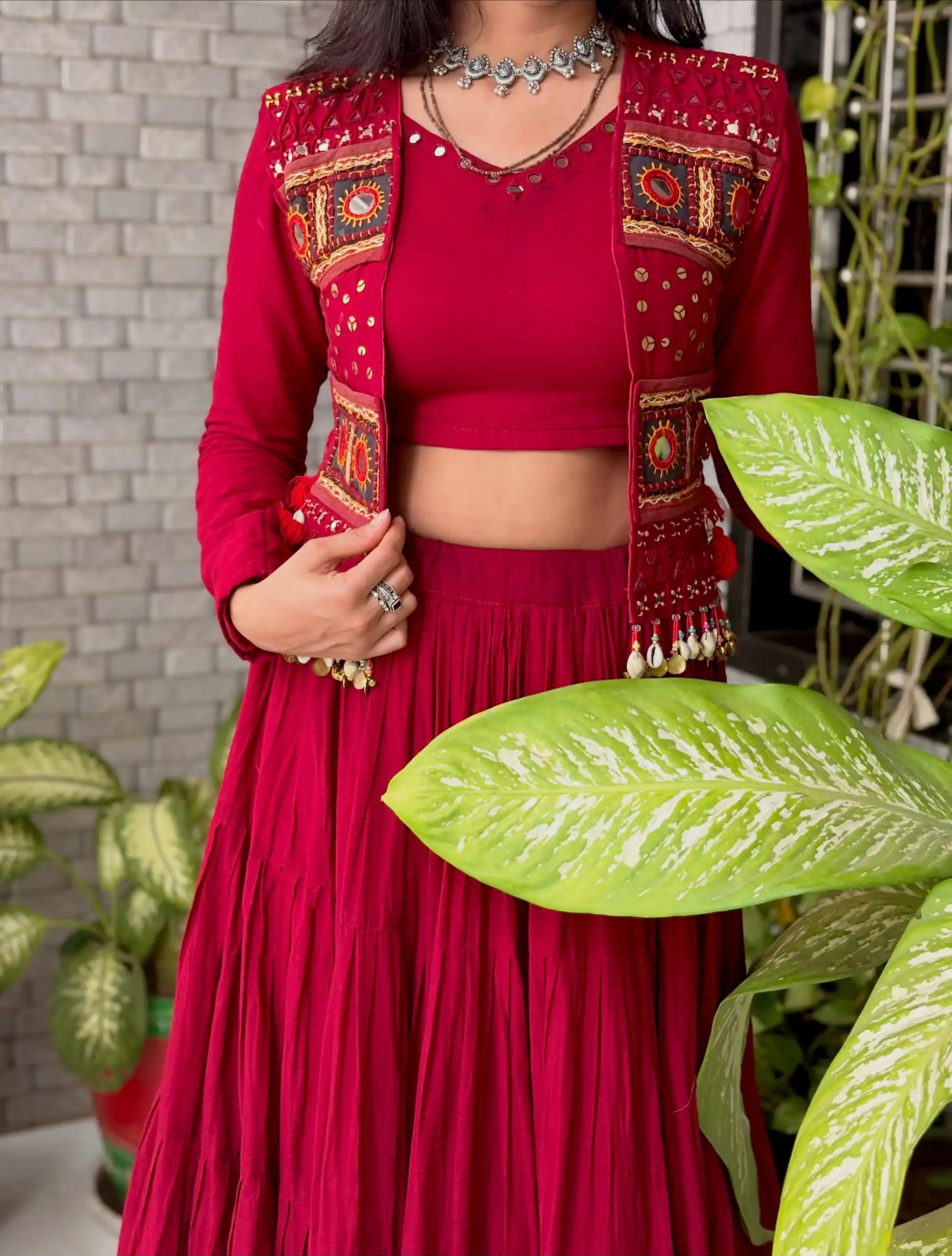 Stylist Maroon Kora Cotton Embroidery Work Lehenga Choli - Image 5