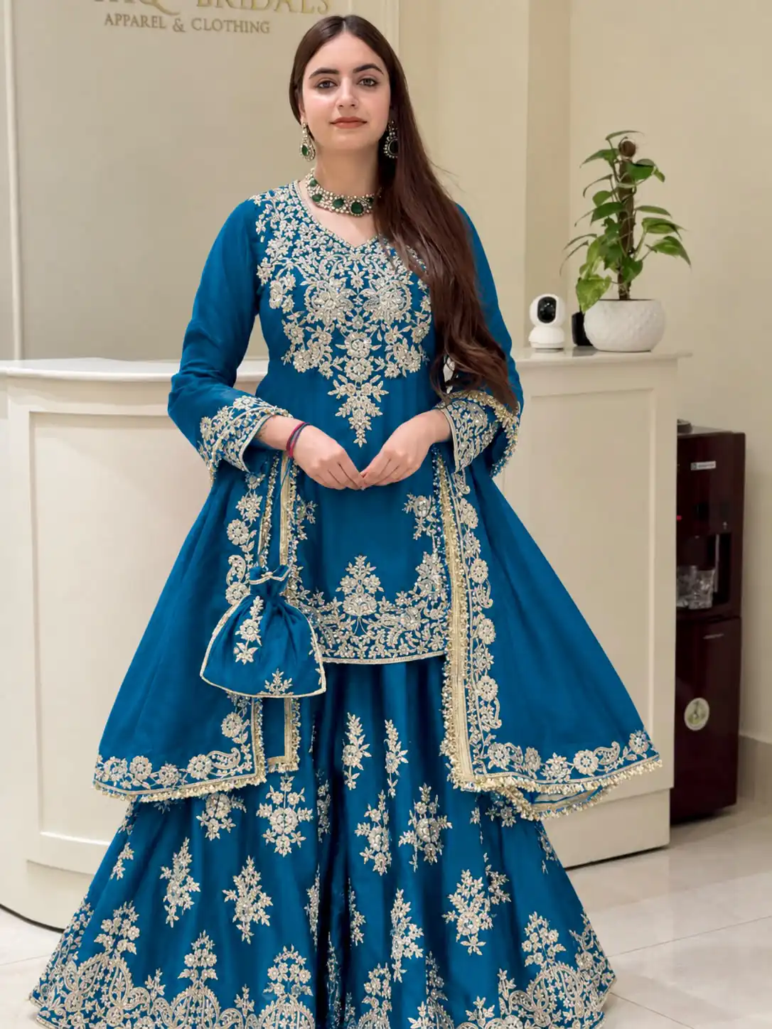 Super Blue Natural Silk Sequins Work Salwar Suit