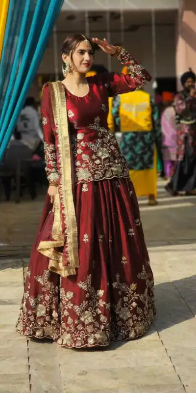 Super Maroon Fandy Silk Sequins Work Salwar Suit