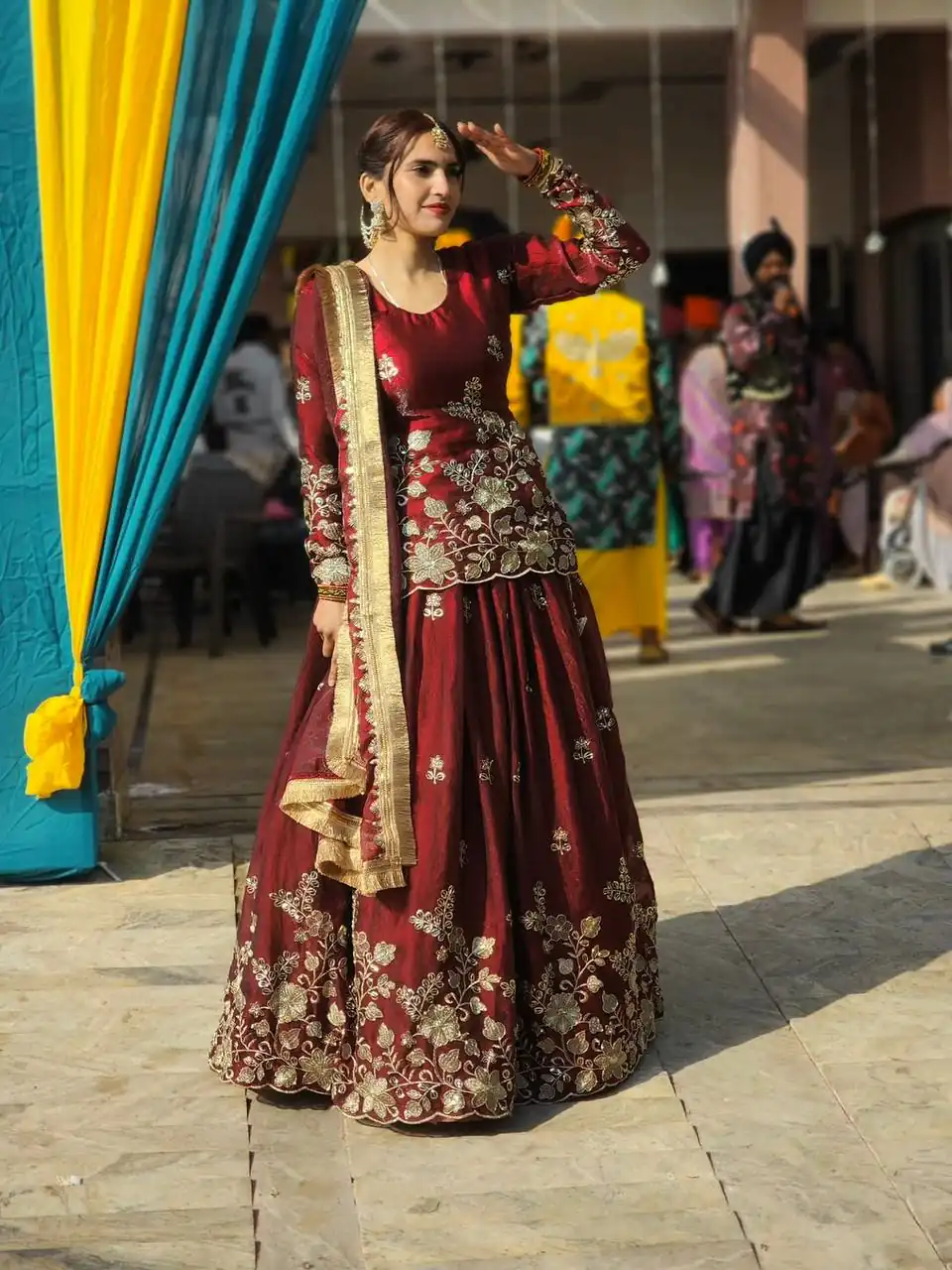 Super Maroon Fandy Silk Sequins Work Salwar Suit