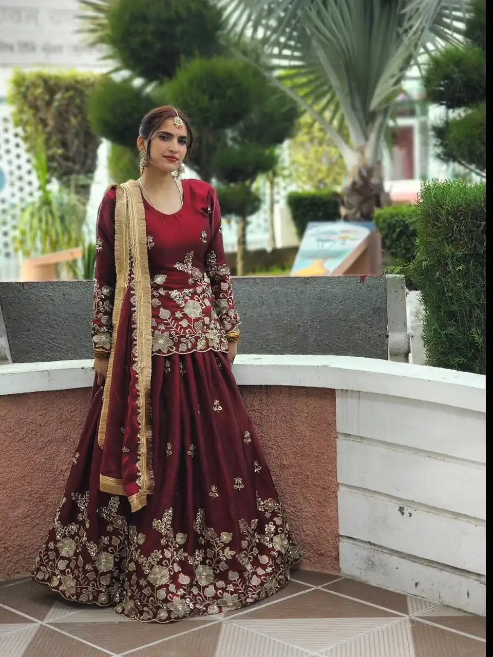 Super Maroon Fandy Silk Sequins Work Salwar Suit - Image 3