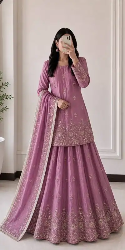 Super Pink Fandy Silk Sequins Work Salwar Suit