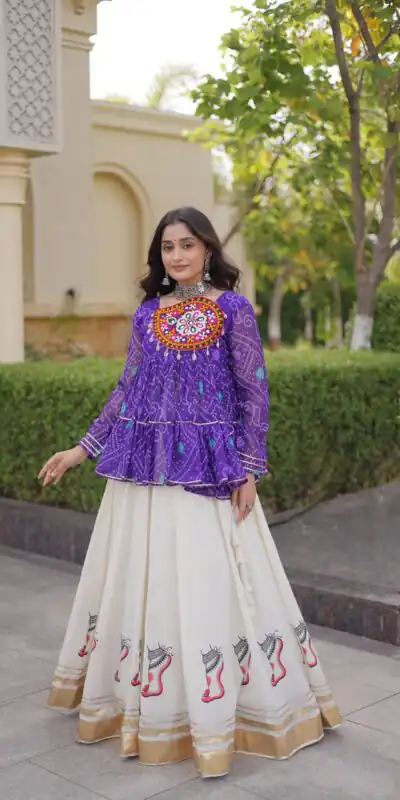 Alternative view of Super Purple Kora Cotton Kutchi Gamthi Work Lehenga Choli
