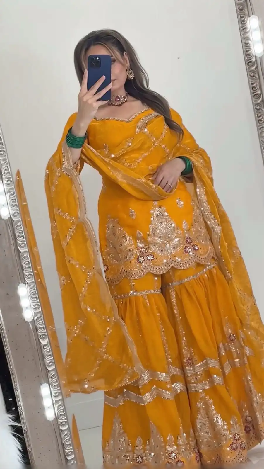 Super Yellow Fendy Crush Sequins Work Salwar Suit - Image 5