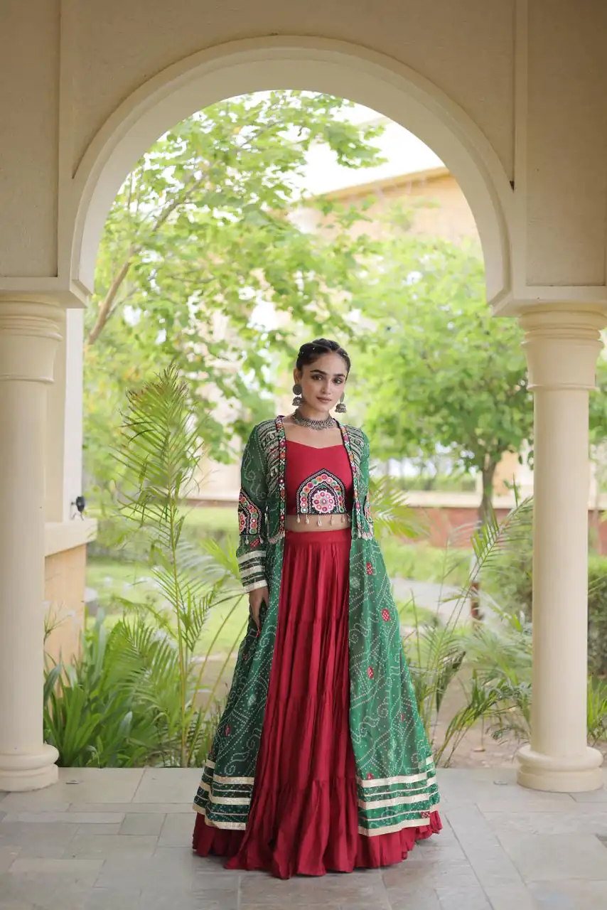 Trendy Red Rayon Patch Work Work Lehenga Choli - Image 4