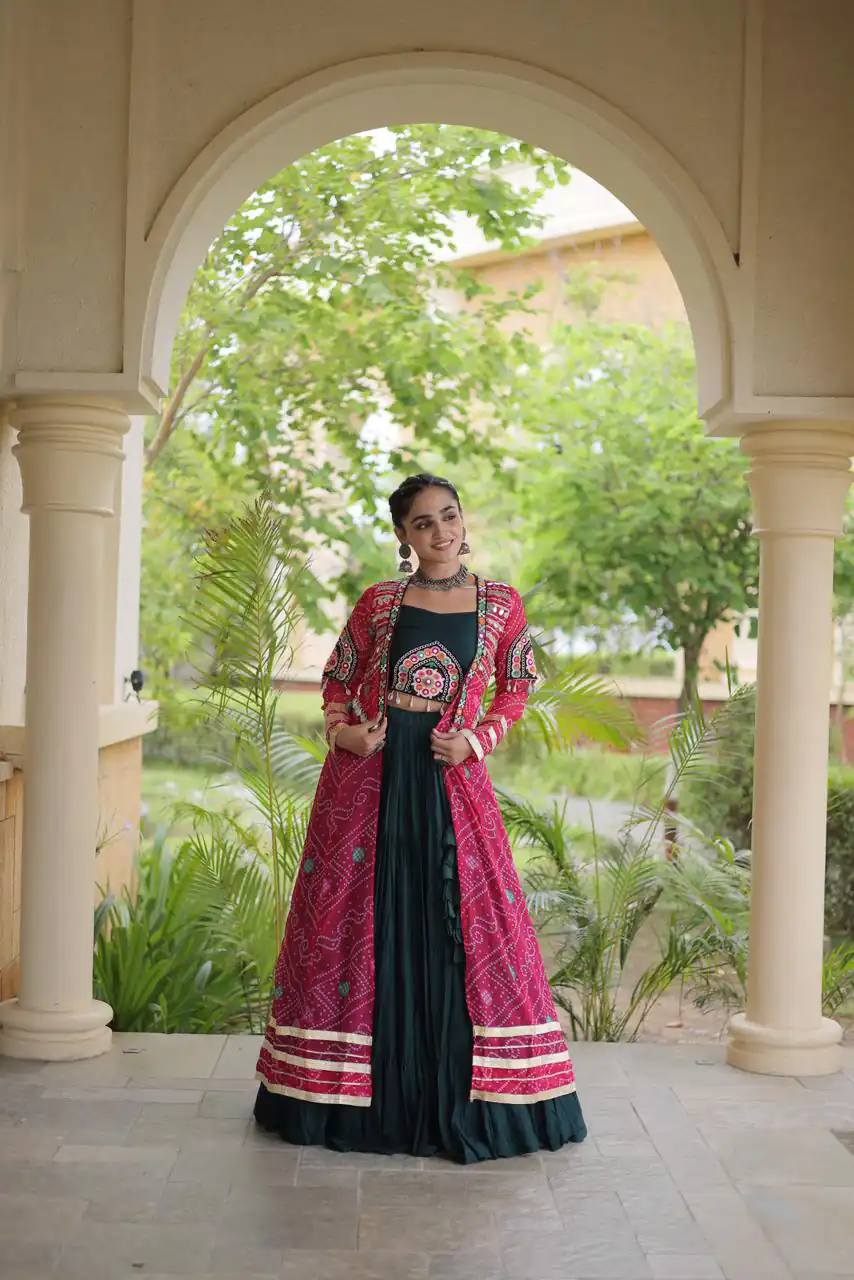 Trendy Teal Rayon Patch Work Work Lehenga Choli - Image 4