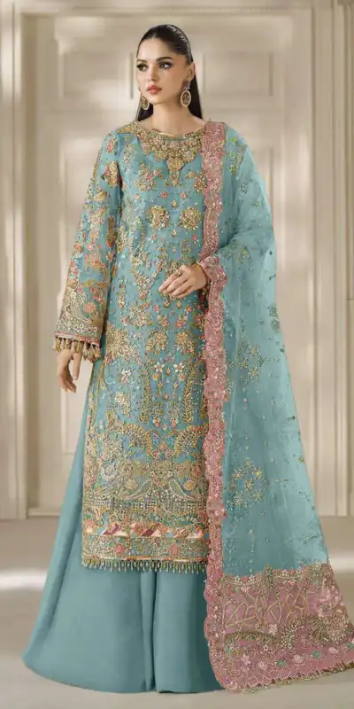 FC 1231 Blue Chiffon Salwar Suit with Embroidery Work & Sequins Work. Introductory Price ₹2949. Delivery 4-6 Working Days. Shop now. | Jump Suits, Salwar suit, Casual Suits, Creative suits, Designer Suits, Palazzo Suits, Party Wear Suits, Patiala Suits, Straight Suits