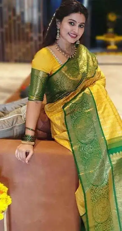 KPR 147 Yellow Soft Lichi Silk Saree with Lace Work & Lace Border. Introductory Price ₹1649. Delivery 4-6 Working Days. Shop now. | Designer Sarees, Modern Digital sarees, Sarees, Bollywood Sarees, Creative Sarees, Embroidered Sarees, Ethnic Saree, Party Wear Sarees