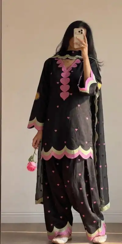 BE 490 Black Mul Chanderi Salwar Suit with Embroidery Work & Sequins Work. Festive Deal ₹2399. Delivery 4-6 Working Days. Shop nowp | Jump Suits, Salwar suit, Casual Suits, Creative suits, Designer Suits, Palazzo Suits, Party Wear Suits, Patiala Suits, Straight Suits