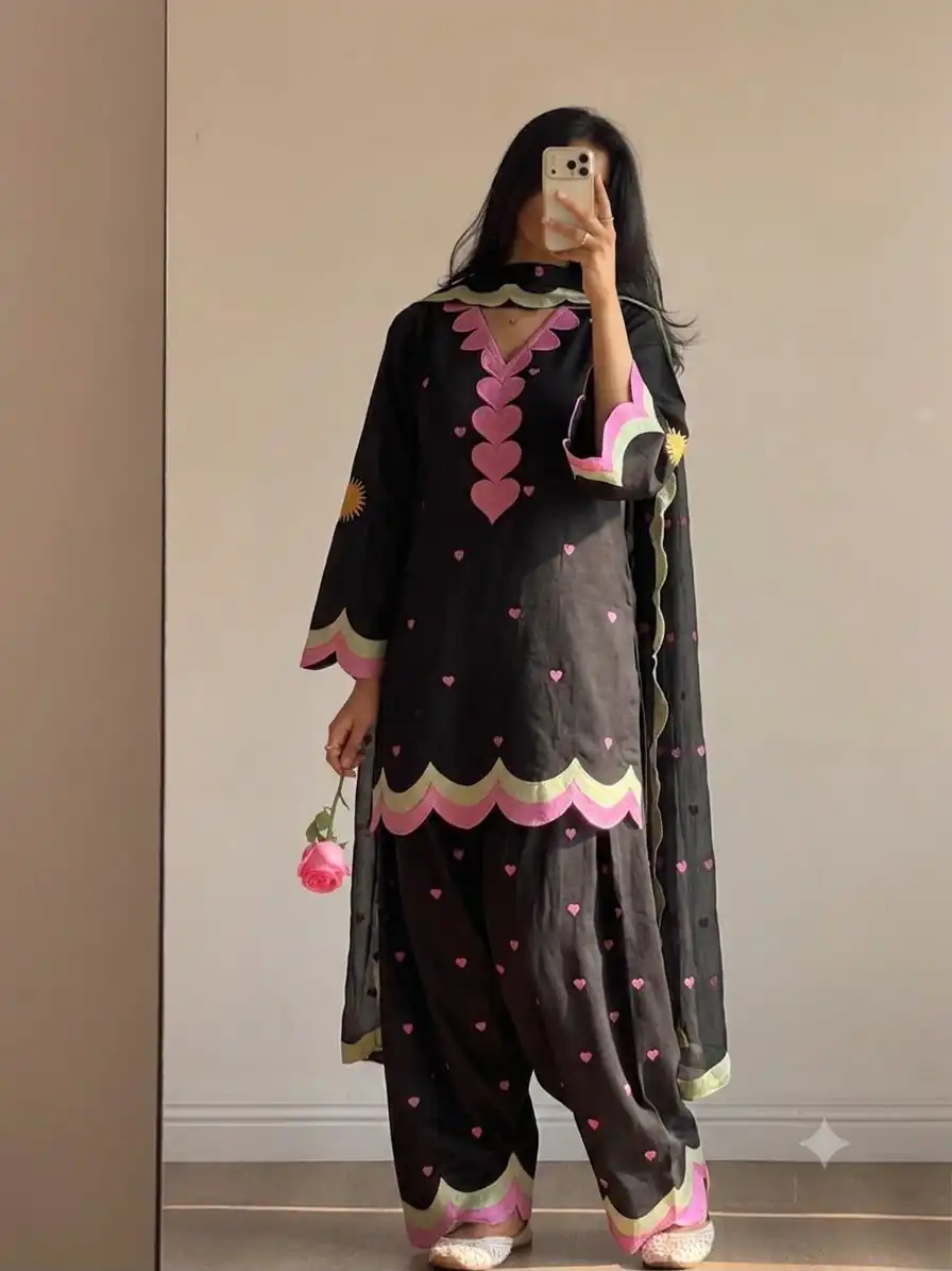 BE 490 Black Mul Chanderi Salwar Suit with Embroidery Work & Sequins Work. Festive Deal ₹2399. Delivery 4-6 Working Days. Shop nowp | Jump Suits, Salwar suit, Casual Suits, Creative suits, Designer Suits, Palazzo Suits, Party Wear Suits, Patiala Suits, Straight Suits