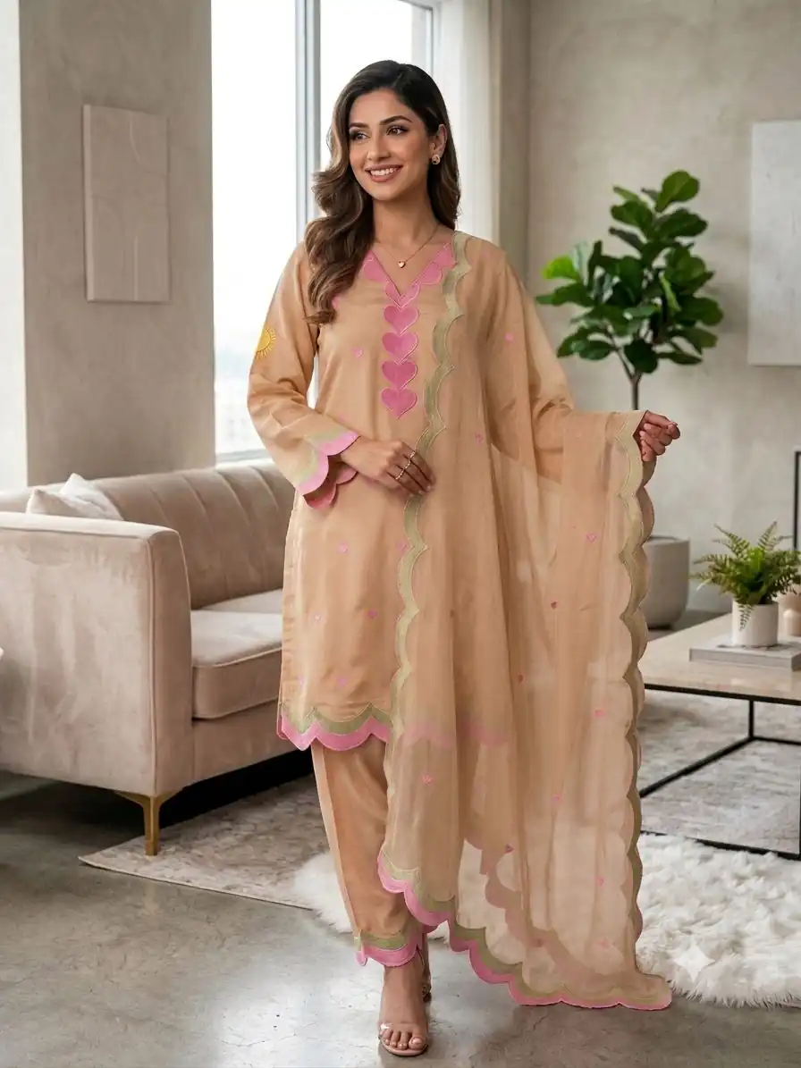BE 490 Chiku Mul Chanderi Salwar Suit with Embroidery Work & Sequins Work. Festive Deal ₹2399. Delivery 4-6 Working Days. Shop nowp | Jump Suits, Salwar suit, Casual Suits, Creative suits, Designer Suits, Palazzo Suits, Party Wear Suits, Patiala Suits, Straight Suits