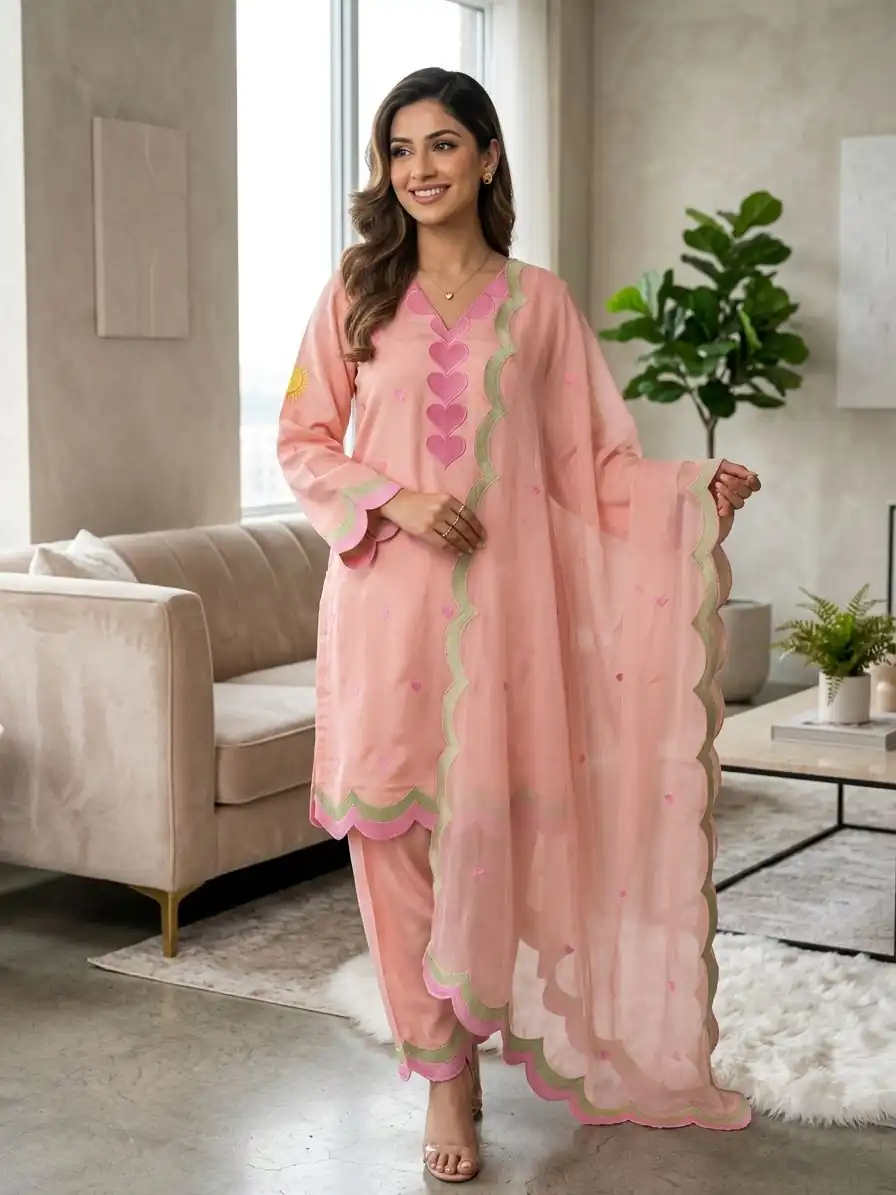 BE 490 Peach Mul Chanderi Salwar Suit with Embroidery Work & Sequins Work. Festive Deal ₹2399. Delivery 4-6 Working Days. Shop nowp | Jump Suits, Salwar suit, Casual Suits, Creative suits, Designer Suits, Palazzo Suits, Party Wear Suits, Patiala Suits, Straight Suits
