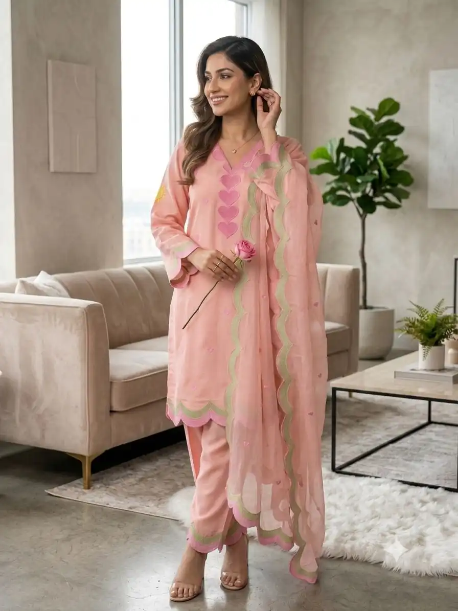 BE 490 Peach Mul Chanderi Salwar Suit with Embroidery Work & Sequins Work. Festive Deal ₹2399. Delivery 4-6 Working Days. Shop nowp | Jump Suits, Salwar suit, Casual Suits, Creative suits, Designer Suits, Palazzo Suits, Party Wear Suits, Patiala Suits, Straight Suits