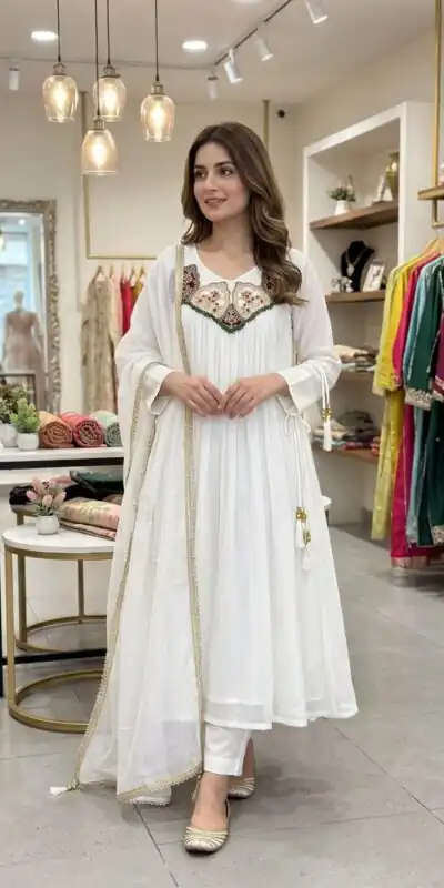 LG 2145 White Mul Chanderi Salwar Suit with Embroidery Work & Sequins Work. Festive Deal ₹2799. Delivery 4-6 Working Days. Shop nowp | Jump Suits, Salwar suit, Casual Suits, Creative suits, Designer Suits, Palazzo Suits, Party Wear Suits, Patiala Suits, Straight Suits