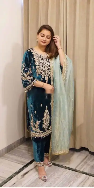 WW 1236 Blue Viscose Velvet Salwar Suit with Embroidery Work & Lace Work. Grab it for ₹2299. Delivery 4-6 Working Days. Shop now. | Jump Suits, Salwar suit, Casual Suits, Creative suits, Designer Suits, Palazzo Suits, Party Wear Suits, Patiala Suits, Straight Suits