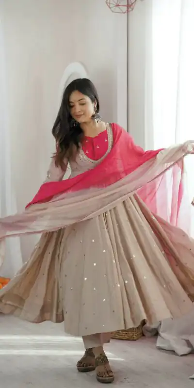 ZF 5023 White Roman Silk Gown with Mirror Work & Embroidery Work. Special Price ₹2099. Delivery 4-6 Working Days. Shop now. | Gowns, Bollywood Gowns, Creative Gowns, Designer Gowns, Embroidered Gowns, Party Wear Gowns