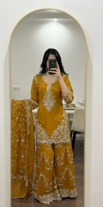 ZSR 3187 Yellow Faux Georgette Salwar Suit with Mirror Work & Embroidery Work. Get it for ₹2349. Delivery 4-6 Working Days. Shop now. | Jump Suits, Salwar suit, Casual Suits, Creative suits, Designer Suits, Palazzo Suits, Party Wear Suits, Patiala Suits, Straight Suits