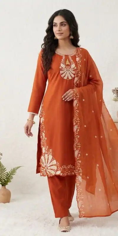 BE 502 Orange Roman Silk Salwar Suit with Sequins Work & Embroidery Work. Available at ₹2199 only. Delivery 4-6 Working Days. Shop now. | Jump Suits, Salwar suit, Casual Suits, Creative suits, Designer Suits, Palazzo Suits, Party Wear Suits, Patiala Suits, Straight Suits