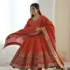 ZF 5016 Orange Roman Silk Gown with Embroidery Work. Wedding, Party, Festive, Events, Navratri, Exclusive Offer ₹2499. Delivery 4-6 Working Days. Shop now. | Gowns, Bollywood Gowns, Creative Gowns, Designer Gowns, Embroidered Gowns, Party Wear Gowns