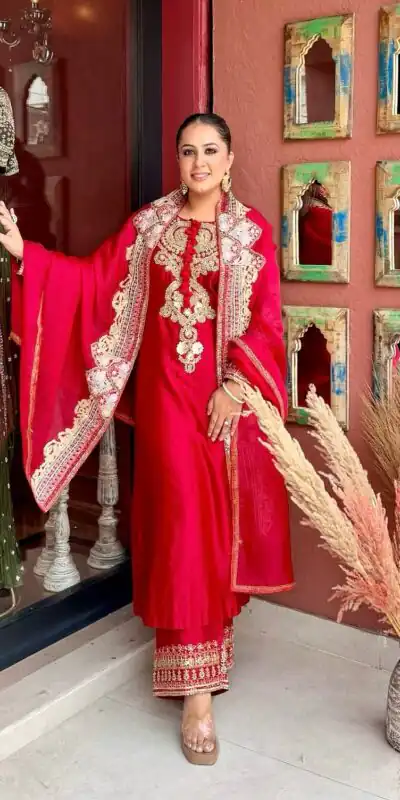 BE 500 Red Roman Silk Salwar Suit with Sequins Work & Embroidery Work. Available at ₹2449 only. Delivery 4-6 Working Days. Shop now. | Jump Suits, Salwar suit, Casual Suits, Creative suits, Designer Suits, Palazzo Suits, Party Wear Suits, Patiala Suits, Straight Suits