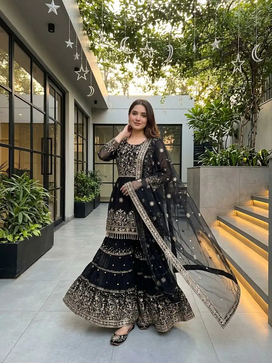 KF 1735 Black Faux Georgette Salwar Suit with Mirror Work & Embroidery Work. Get it for ₹2949. Delivery 4-6 Working Days. Shop now. | Jump Suits, Salwar suit, Casual Suits, Creative suits, Designer Suits, Palazzo Suits, Party Wear Suits, Patiala Suits, Straight Suits