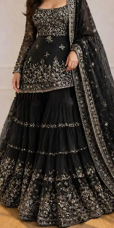 KF 1735 Black Faux Georgette Salwar Suit with Mirror Work & Embroidery Work. Get it for ₹2949. Delivery 4-6 Working Days. Shop now. | Jump Suits, Salwar suit, Casual Suits, Creative suits, Designer Suits, Palazzo Suits, Party Wear Suits, Patiala Suits, Straight Suits