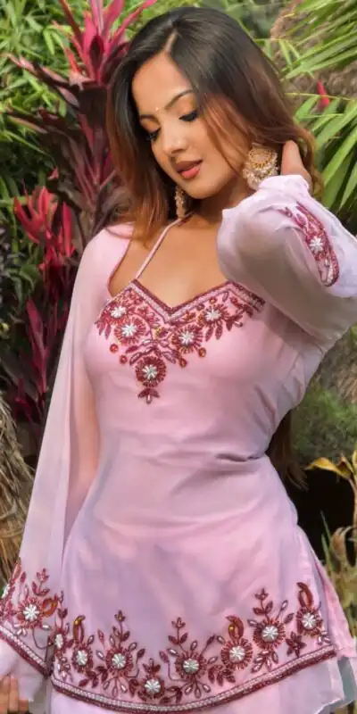 MF 509 Pink Faux Georgette Salwar Suit with Embroidery Work. Available at ₹1999 only. Delivery 4-6 Working Days. Shop now. | Jump Suits, Tops & Bottoms, Track Suits, Salwar suit, Casual Suits, Creative suits, Designer Suits, Palazzo Suits, Party Wear Suits, Patiala Suits, Straight Suits, Trendy Wear