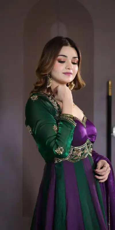 ZD 10025 Purple Fendy Silk Gown with Embroidery Work & Sequins Work. Special Price ₹2399. Delivery 4-6 Working Days. Shop now. | Gowns, Bollywood Gowns, Creative Gowns, Designer Gowns, Embroidered Gowns, Party Wear Gowns