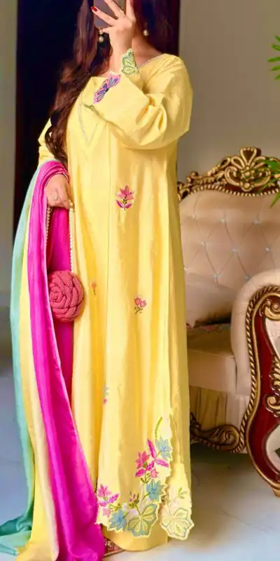 MF 544 Yellow Ho Silk Salwar Suit with Sequins Work & Embroidery Work. Grab it for ₹2349. Delivery 4-6 Working Days. Shop now. | Jump Suits, Salwar suit, Casual Suits, Creative suits, Designer Suits, Palazzo Suits, Party Wear Suits, Patiala Suits, Straight Suits