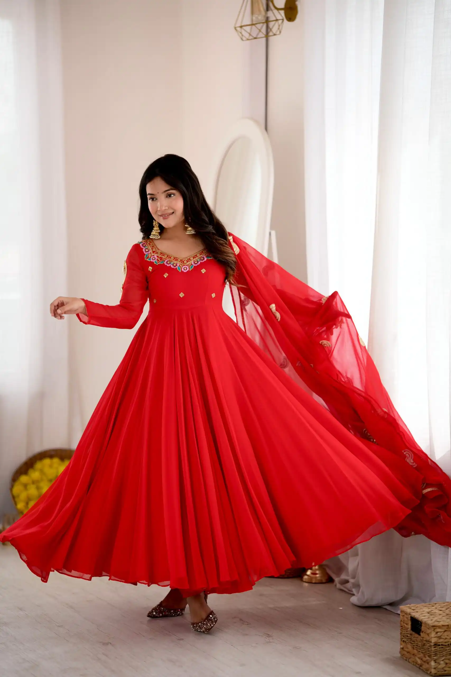 SRK 5363 Red Faux Georgette Gown with Sequins Work & Embroidery Work. Affordable Price ₹2099. Delivery 4-6 Working Days. Shop now. | Gowns, Bollywood Gowns, Creative Gowns, Designer Gowns, Embroidered Gowns, Party Wear Gowns