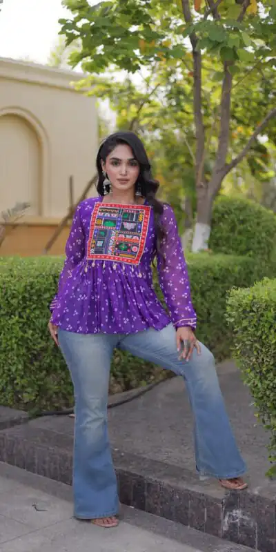 KA 5079 Purple Fox Georgette Kurti with Lace Work & Mirror Work. Affordable Price ₹2719. Delivery 4-6 Working Days. Shop now. | Kurti, Bollywood Kurti, Creative Kurtis, Designer Kurti, Party Wear Kurti, Selfie Kurti