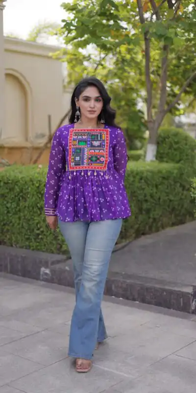 KA 5079 Purple Fox Georgette Kurti with Lace Work & Mirror Work. Affordable Price ₹2719. Delivery 4-6 Working Days. Shop now. | Kurti, Bollywood Kurti, Creative Kurtis, Designer Kurti, Party Wear Kurti, Selfie Kurti