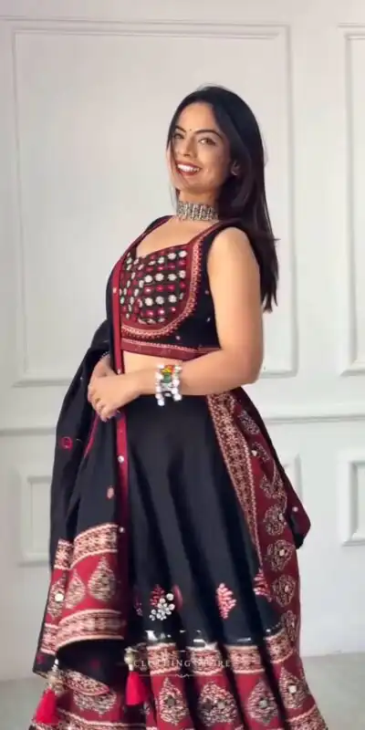 BE 503 Black | Printed Roman Lehenga Choli with Mirror Work. Affordable Price ₹2299. Delivery 4-6 Working Days. Shop now. | Lehenga, Bollywood Lehenga, Creative Lehenga, Designer Lehenga, Embroidered Lehenga, Party Wear Lehenga