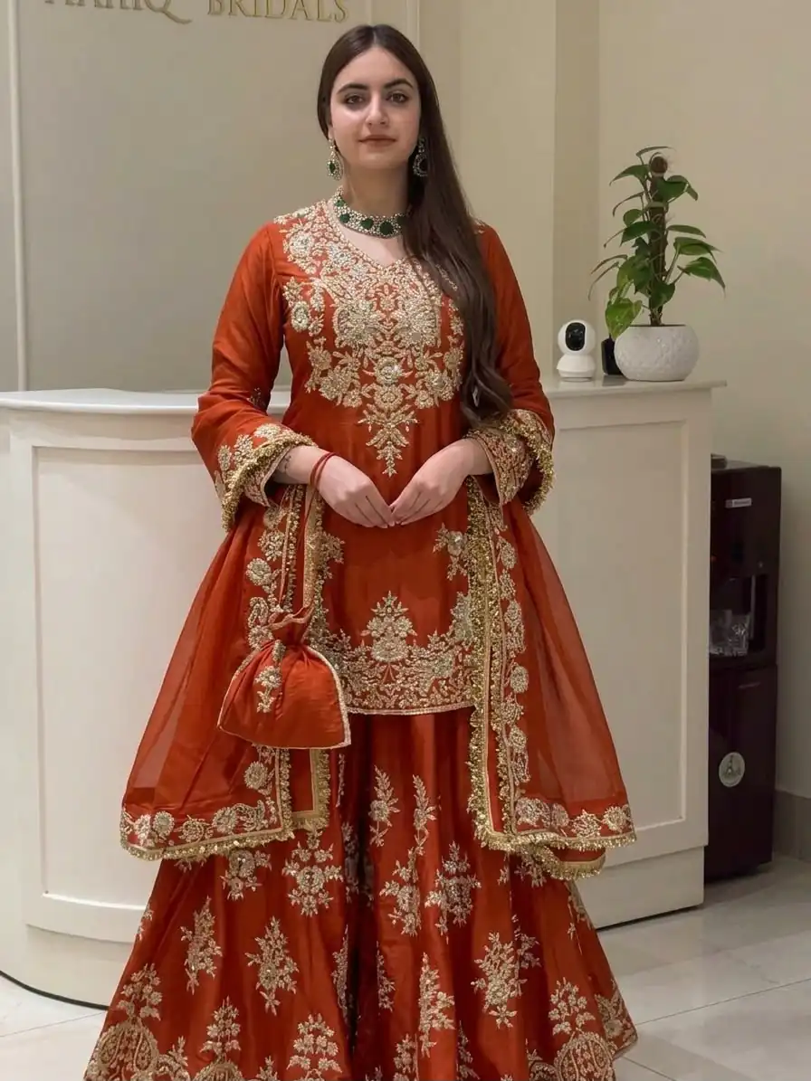 MT 1079 Rust Natural Silk Salwar Suit with Sequins Work & Embroidery Work. Special Price ₹2449. Delivery 4-6 Working Days. Shop now. | Jump Suits, Salwar suit, Casual Suits, Creative suits, Designer Suits, Palazzo Suits, Party Wear Suits, Patiala Suits, Straight Suits