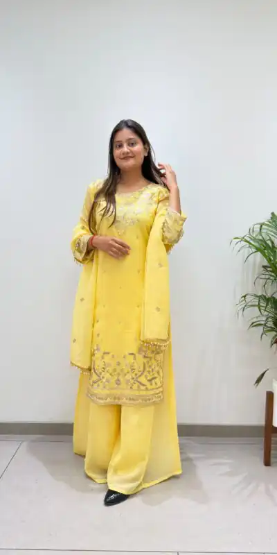 BE 501 Yellow Crunchy Silk Salwar Suit with Embroidery Work. Wedding, Party, Festive, Events Best Price ₹2349. Delivery 4-6 Working Days. Shop now. | Jump Suits, Salwar suit, Casual Suits, Creative suits, Designer Suits, Palazzo Suits, Party Wear Suits, Patiala Suits, Straight Suits