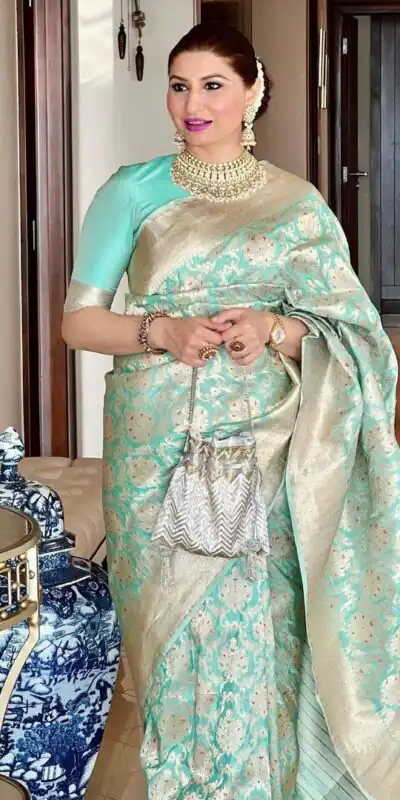 KPR 242 Sea Green Soft Lichi Silk Saree with Lace Work & Lace Border. Introductory Price ₹1649. Delivery 4-6 Working Days. Shop now. | Designer Sarees, Modern Digital sarees, Sarees, Bollywood Sarees, Creative Sarees, Embroidered Sarees, Ethnic Saree, Party Wear Sarees