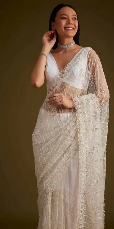 DF 3486 White Color Butterfly Net 5mm Sequence Embroiderer Work Saree Casual, Wedding, Festive, Events . Expected Delivery  4-6 Working Days @1899/- only                                                                                | Designer Sarees, Modern Digital sarees, Sarees, Bollywood Sarees, Creative Sarees, Embroidered Sarees, Ethnic Saree, Party Wear Sarees