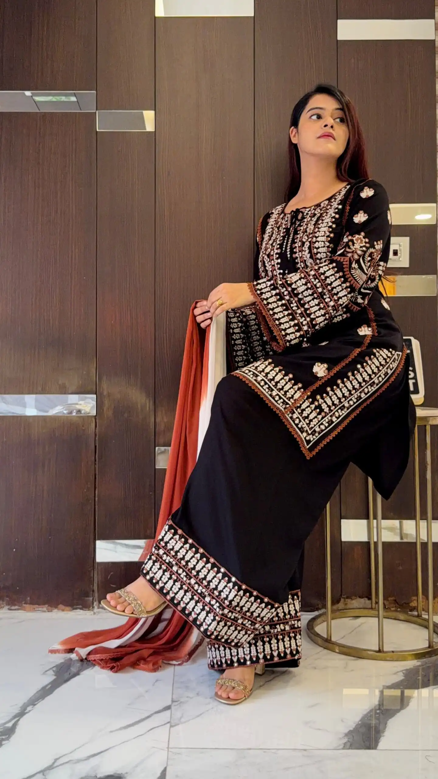 Aglow Black Rayon Cotton Embroidery Work Salwar Suit - Image 3