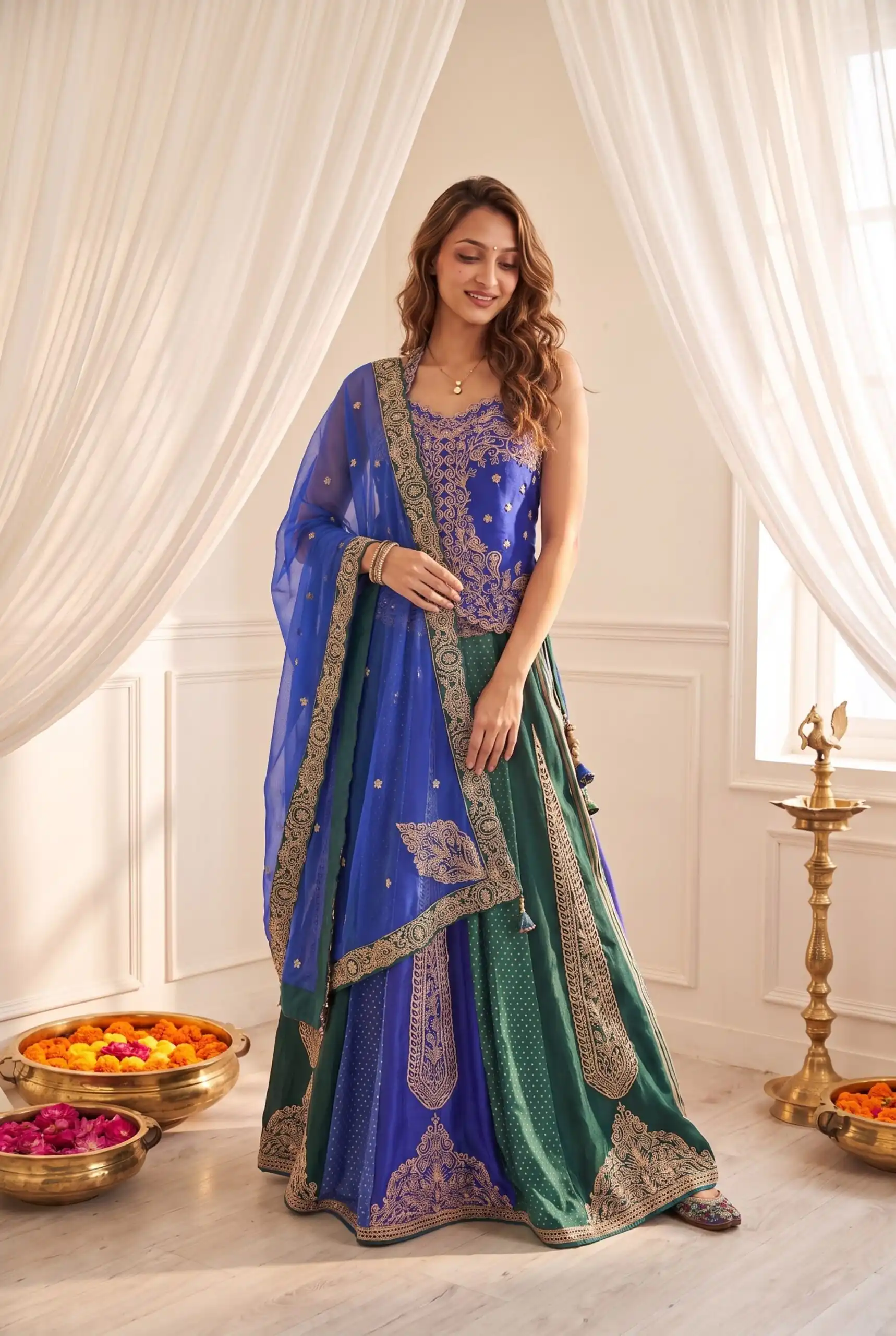Aglow Blue Chinon Silk Multi Thread Work Lehenga Choli - Image 8