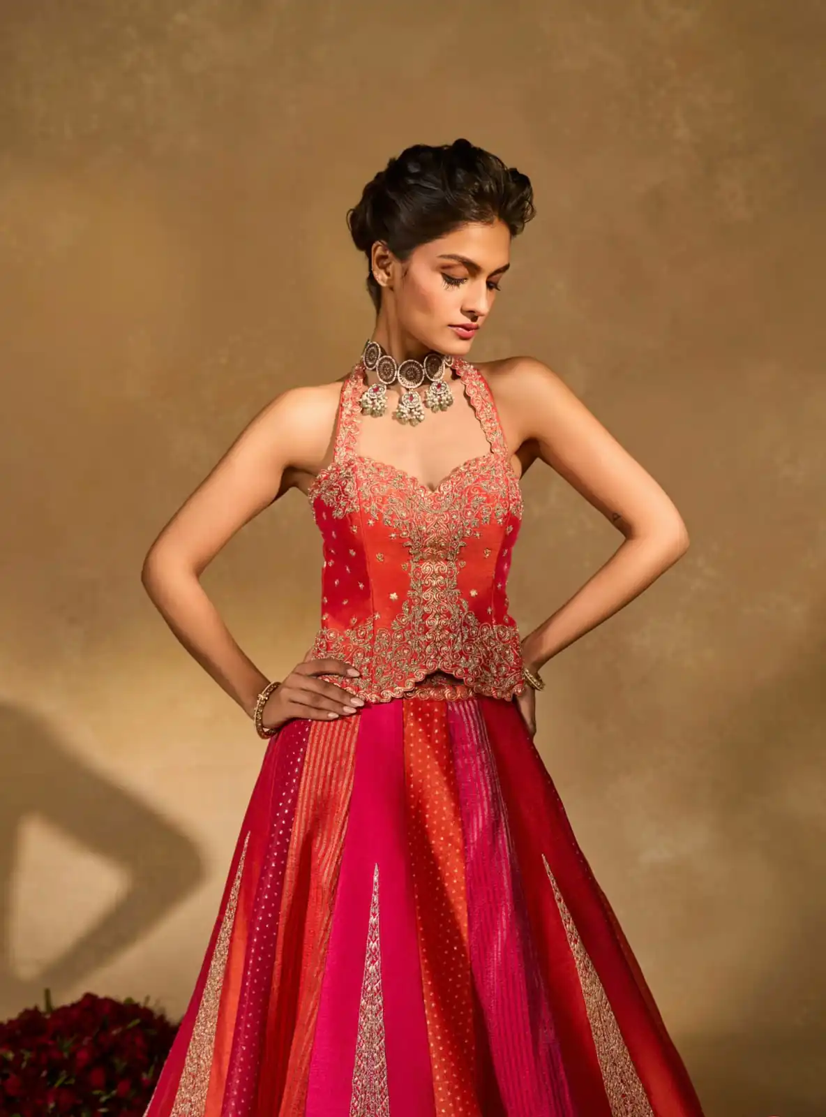 Aglow Orange Chinon Silk Multi Thread Work Lehenga Choli - Image 10